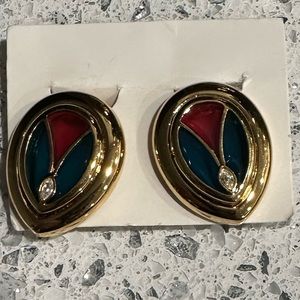 Vintage Art Deco Teardrop Gold Tone Clip-on Earrings Unbranded NEW